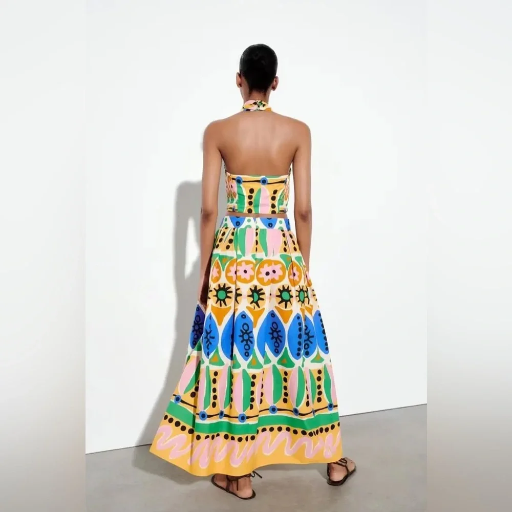 Zara High Waisted Printed Voluminous Maxi Skirt - Picture 4 of 4